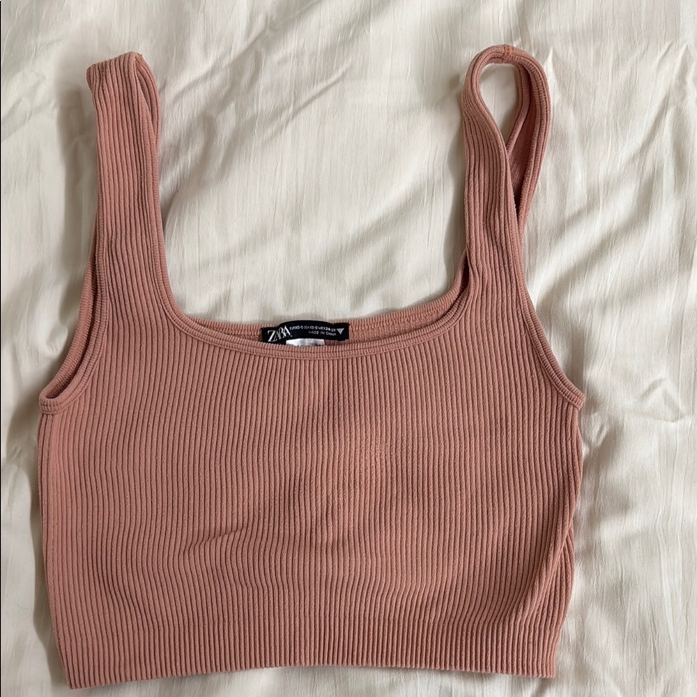 Zara Pink Ribbed Sleeveless Crop Tank Top